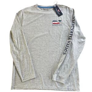 Vineyard‎ Vines men's long-sleeve performance tee Medium American Flag Whale NWT